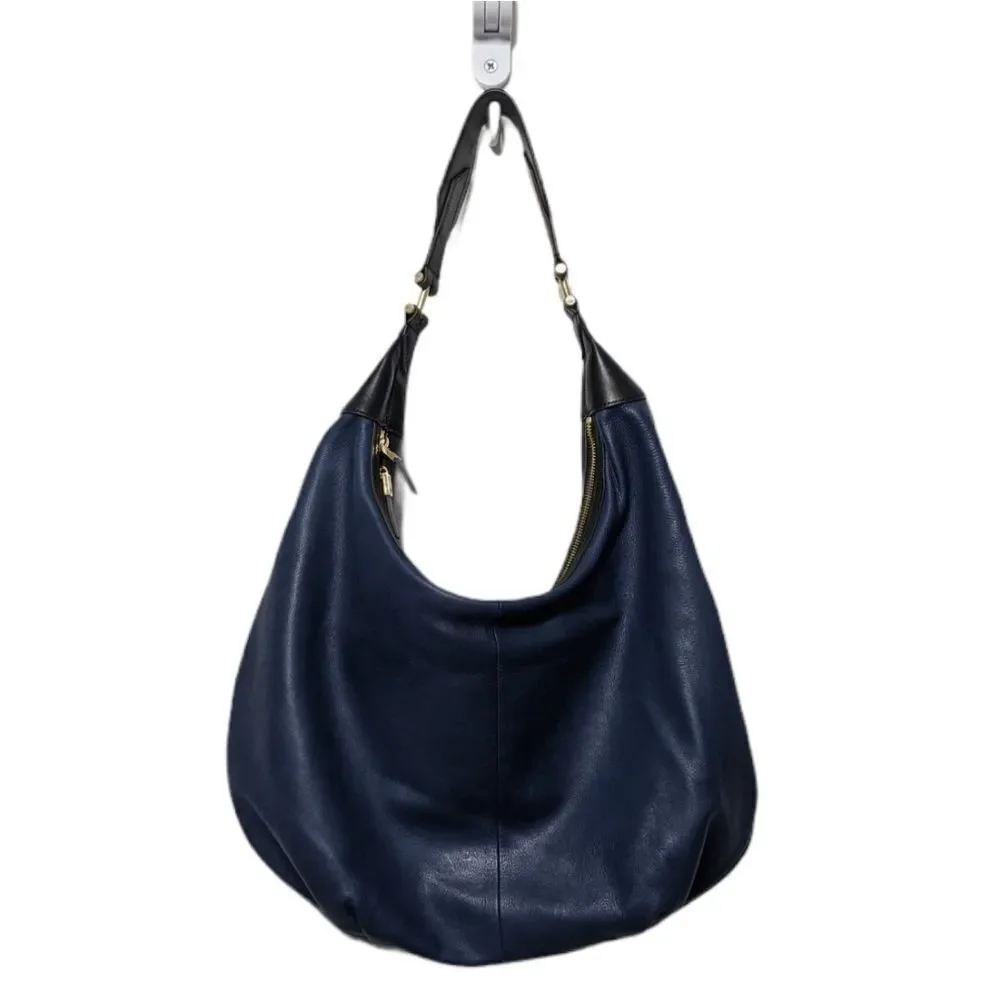 INDIA HICKS Isabella Navy Leather Large Hobo Bag